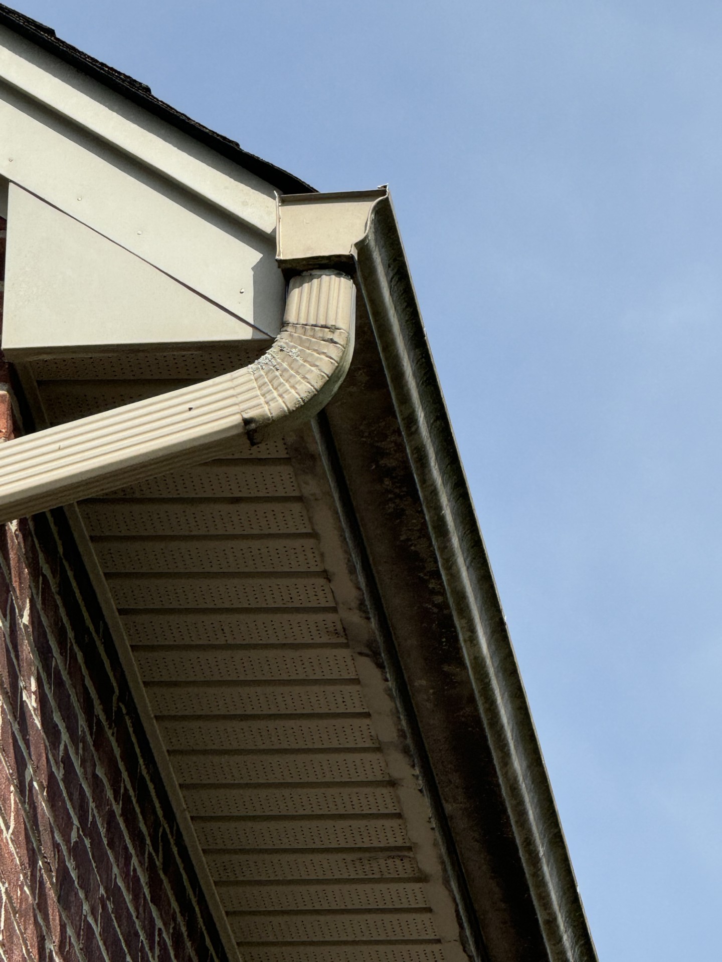 Gutter filled with leaves and debris before professional cleaning